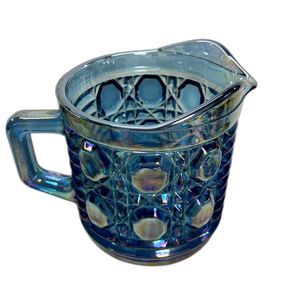 Vintage Indiana Blue Iridescent Carnival Glass Windsor 3 inch Cream Pitcher EUC